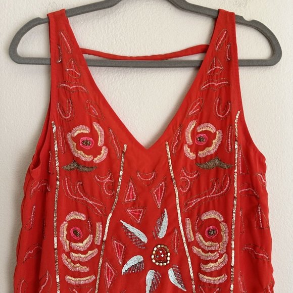 Free People Secret Garden‎ Beaded Pink Sleeveless Shift Dress Size XS READ - Picture 4 of 14